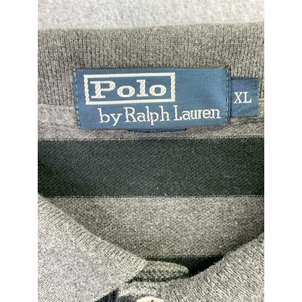 Polo Ralph Lauren Striped Polo Shirt Men's Size XL Long Sleeve Black Gray Stripe - Picture 3 of 8